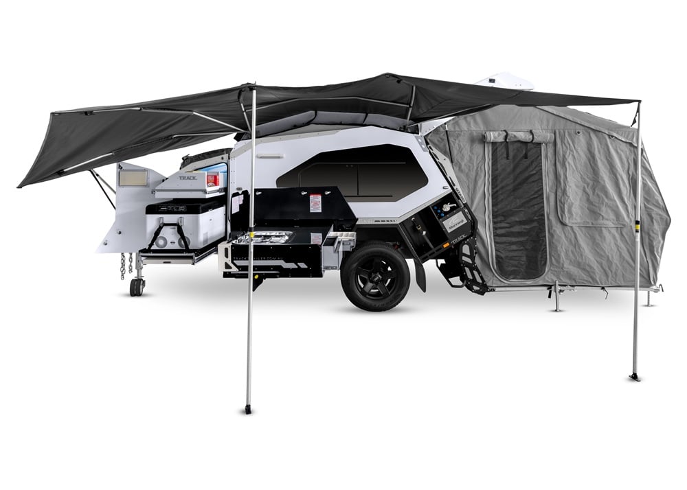Mk6 Tvan Murranji fully deployed with rear tent, awning and premium kitchen setup.