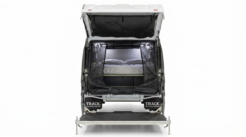 Mk6 Tvan rear insect screen setup showing open sleeping area and ventilation.