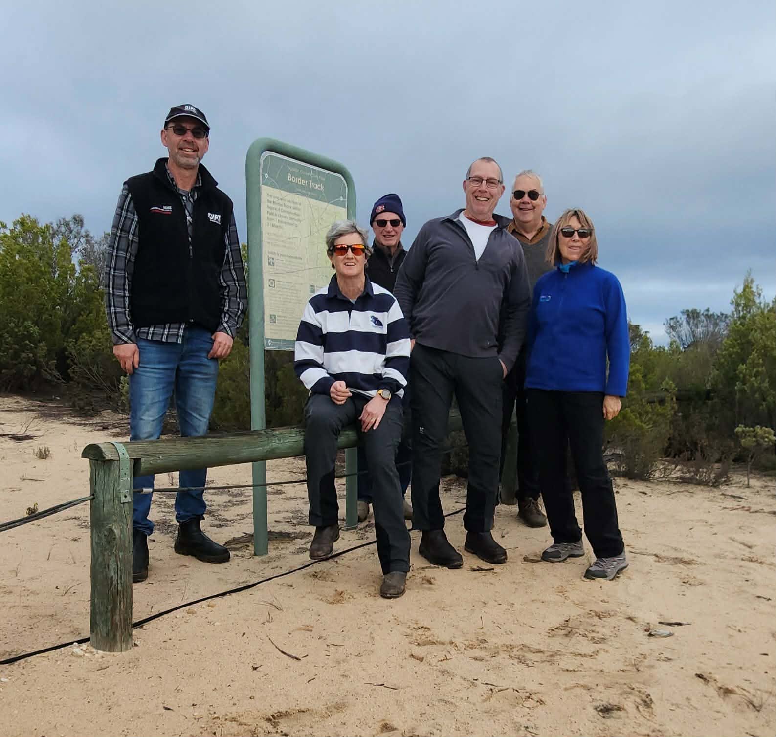 Members of our Canning Stock Route convoy posing at the Border Track trailhead during a pre-expedition shakedown weekend.